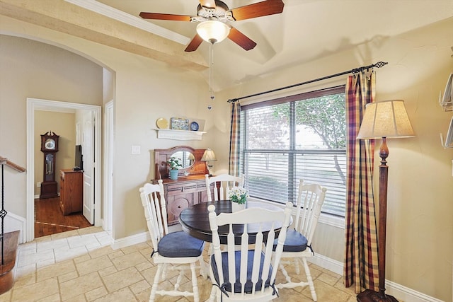 dining area featuring ceiling fan