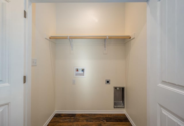 laundry room with dark hardwood / wood-style flooring, hookup for a washing machine, and hookup for an electric dryer