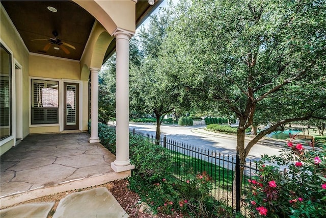 view of patio / terrace featuring ceiling fan