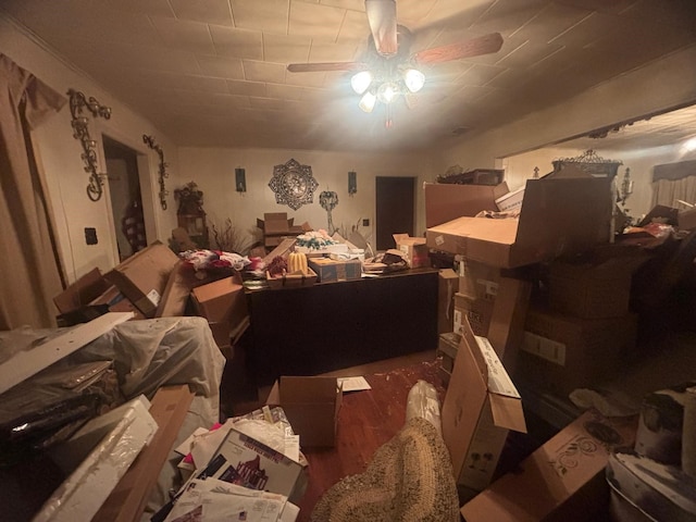 miscellaneous room featuring dark hardwood / wood-style flooring and ceiling fan