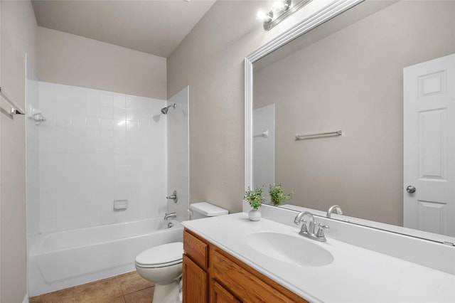 full bathroom with tile patterned flooring, vanity, toilet, and tub / shower combination