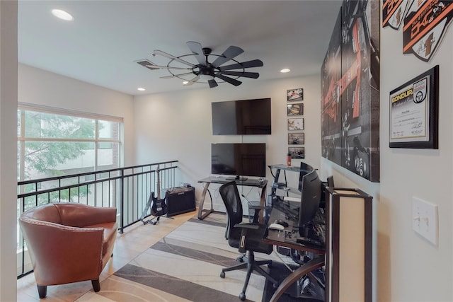 office space with ceiling fan