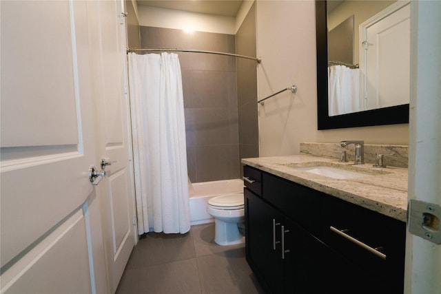 full bathroom featuring tile patterned floors, vanity, toilet, and shower / bathtub combination with curtain