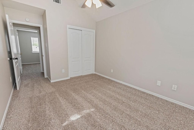 5400 Belle Chasse Ln, Frisco, TX 75035 - unfurnished bedroom with a closet, vaulted ceiling, baseboards, carpet flooring, and ceiling fan