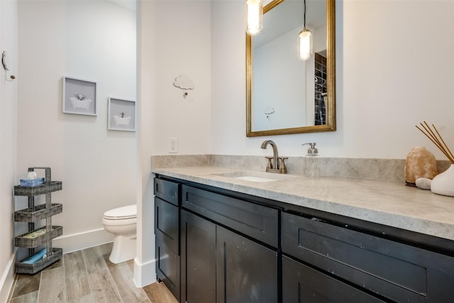 bathroom featuring hardwood / wood-style floors, vanity, and toilet