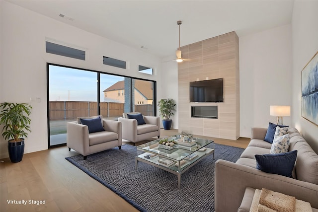 living room with hardwood / wood-style floors