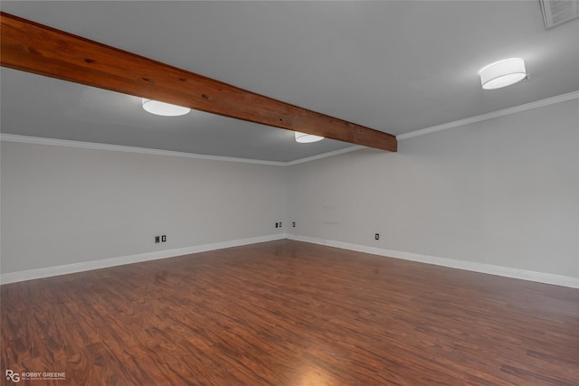 additional living space featuring beamed ceiling and dark hardwood / wood-style flooring