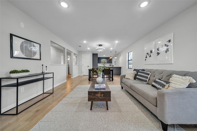 living room featuring light wood-type flooring