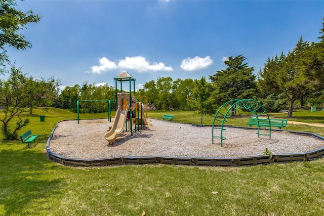 view of play area featuring a yard