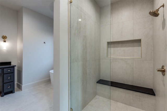 bathroom featuring separate shower and tub