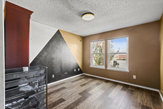 additional living space with wood-type flooring and a textured ceiling