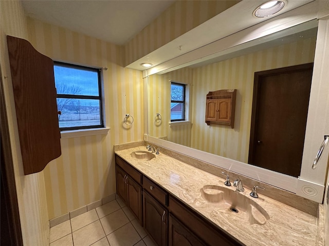 bathroom with vanity and tile patterned floors