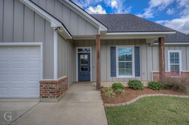 property entrance with a garage