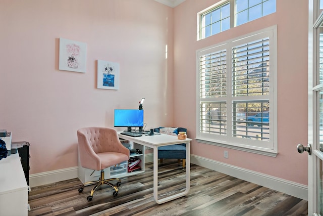 office area featuring hardwood / wood-style flooring