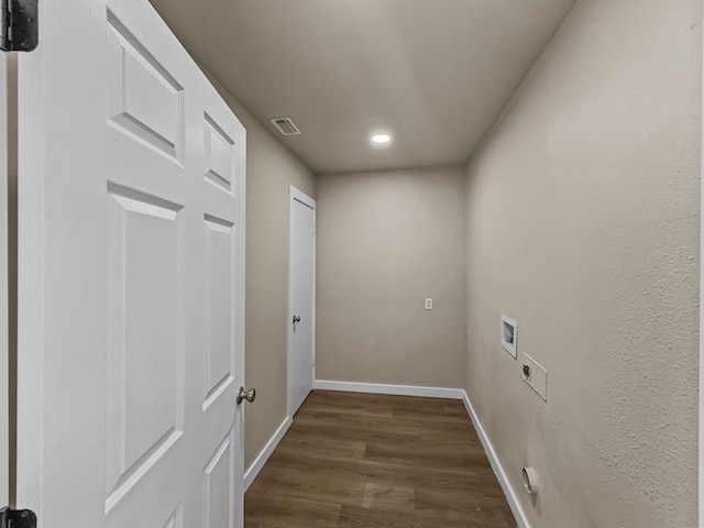 interior space with dark wood-type flooring