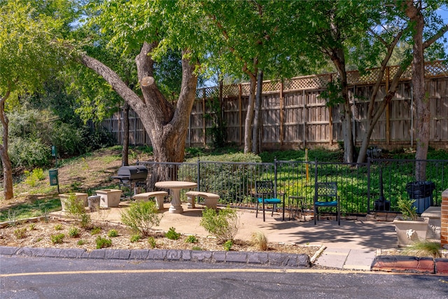 surrounding community with a patio