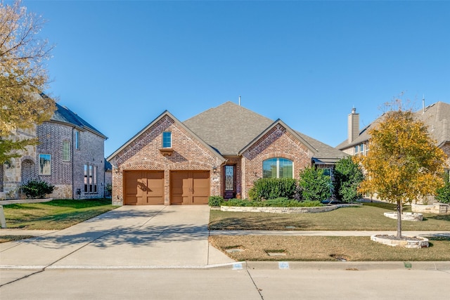 view of front facade with a garage and a front yard