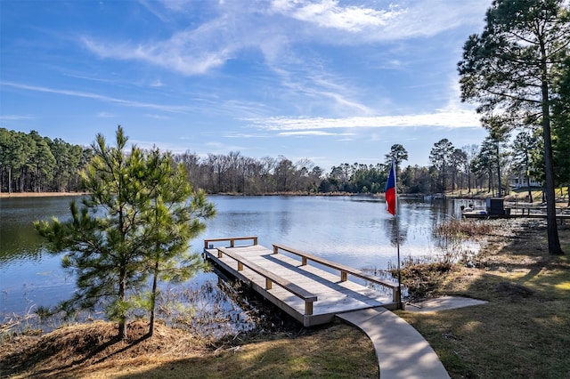 view of dock with a water view