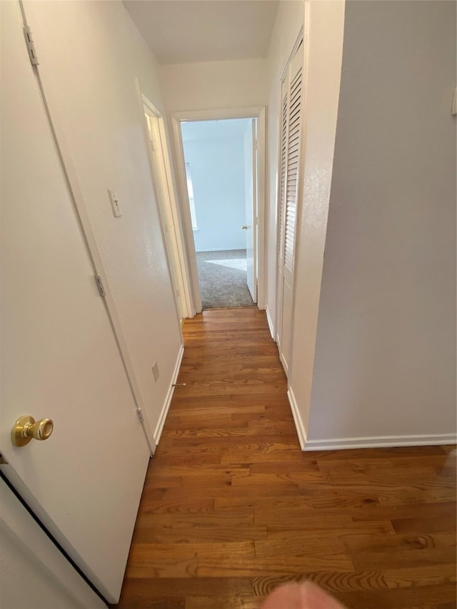 corridor with wood-type flooring