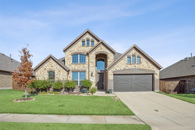 view of front of home featuring a front lawn and a garage