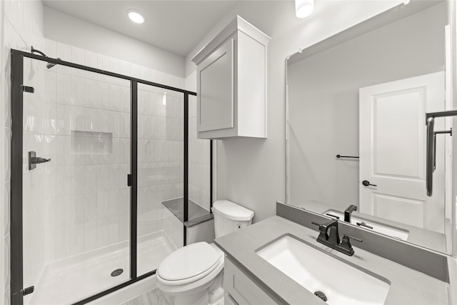 13732 Riola Dr, Little Elm, TX 75068 - full bath with a stall shower, toilet, vanity, and recessed lighting