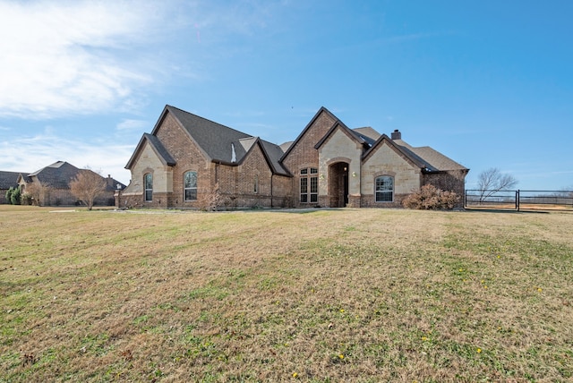 french provincial home featuring a front lawn