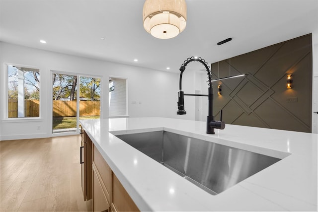 kitchen with light hardwood / wood-style floors and sink