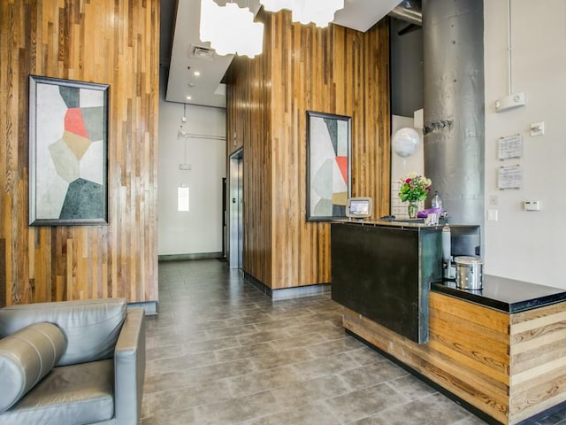 welcome area with a chandelier