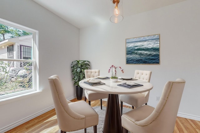 dining area with light hardwood / wood-style floors