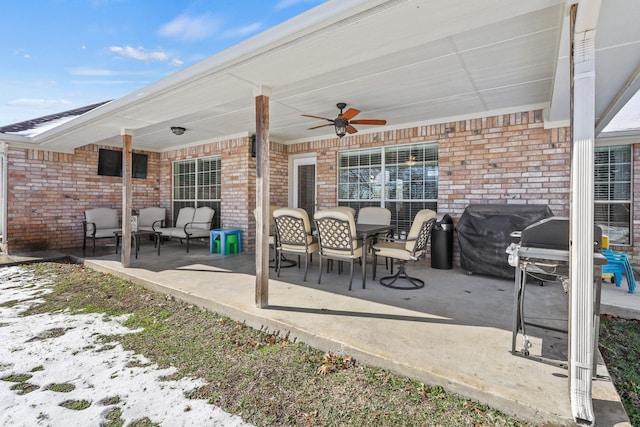 view of patio / terrace with a grill and ceiling fan