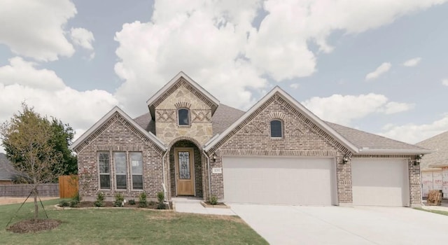 view of front facade featuring a front lawn and a garage