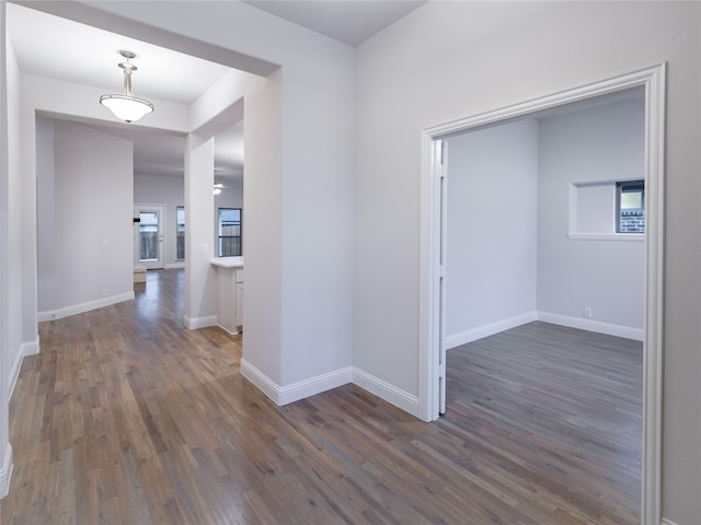 hallway with dark hardwood / wood-style floors