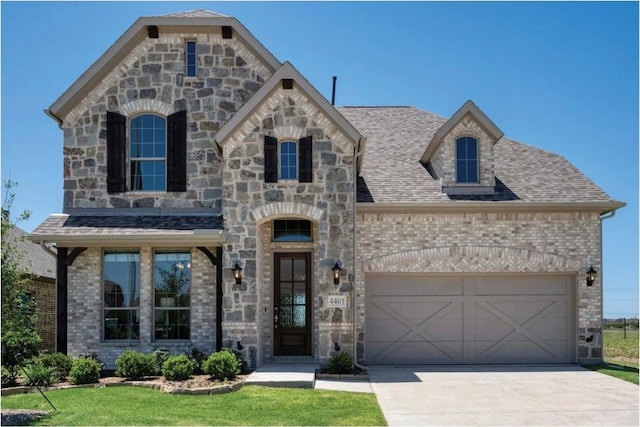 view of front of house with a garage and a front yard