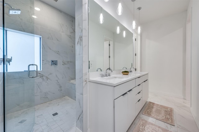 bathroom with vanity and an enclosed shower