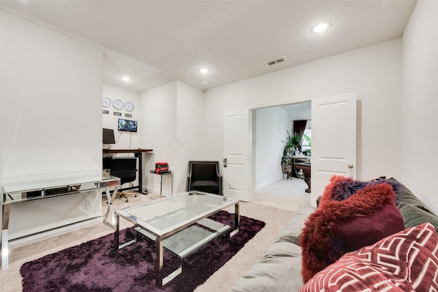 living room with light carpet