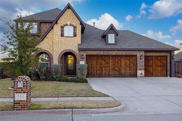 view of front facade featuring a front yard and a garage