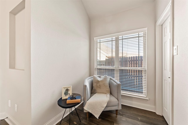 sitting room with dark wood-type flooring