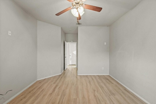 spare room featuring ceiling fan and light hardwood / wood-style floors