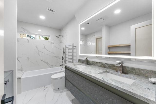 full bathroom with visible vents, a sink, and toilet