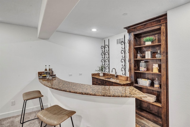 bar with sink and carpet