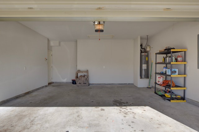 garage with electric water heater and a garage door opener