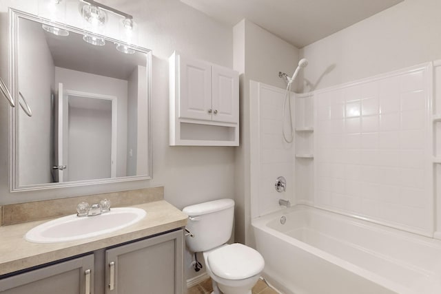 full bathroom featuring vanity, shower / bathtub combination, and toilet