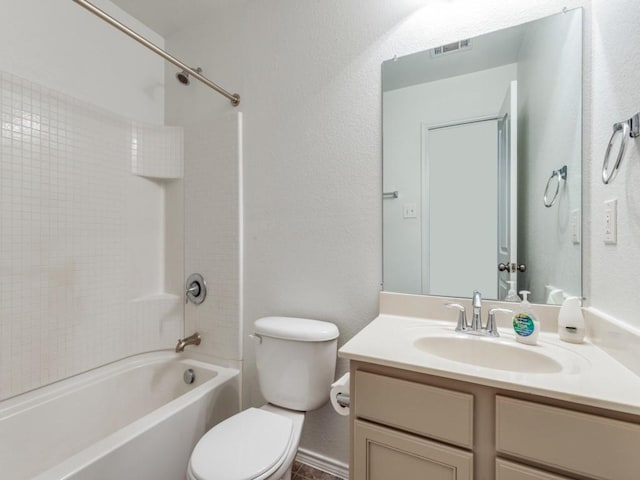 full bathroom with vanity, toilet, and shower / bathtub combination