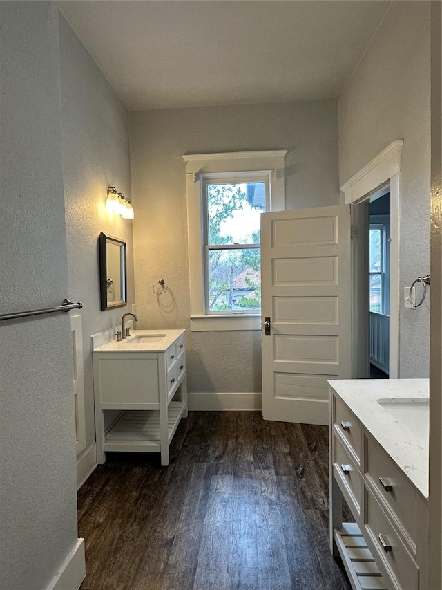 bathroom featuring wood-type flooring and vanity