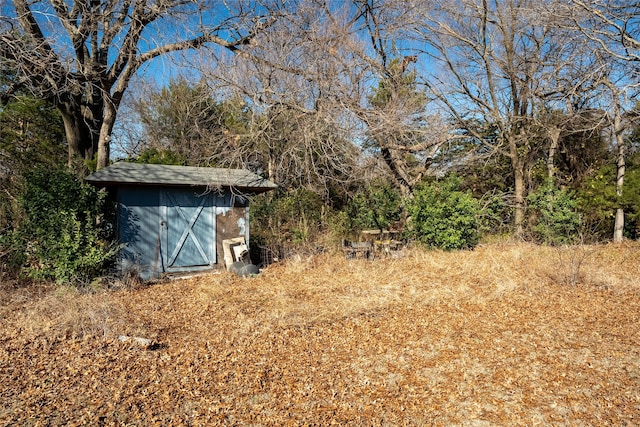 view of yard with a storage shed