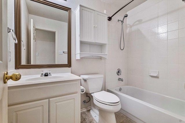 full bath featuring tub / shower combination, vanity, and toilet