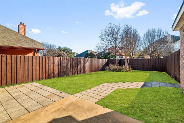 view of yard with a patio area and a fenced backyard