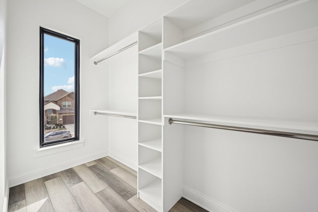 spacious closet featuring light hardwood / wood-style flooring