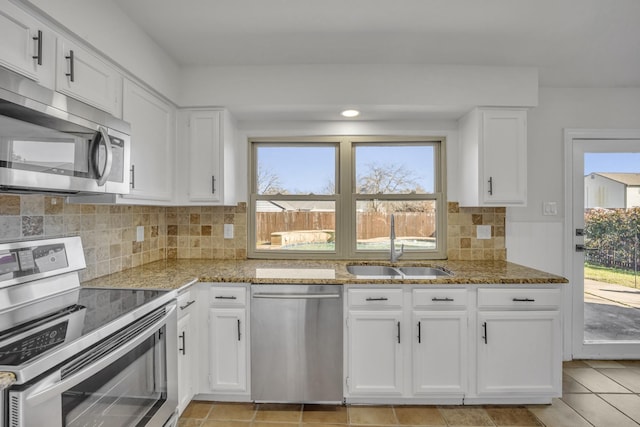 5400 Gregory Dr, Flower Mound, TX 75028 - kitchen with appliances with stainless steel finishes, a sink, and white cabinets