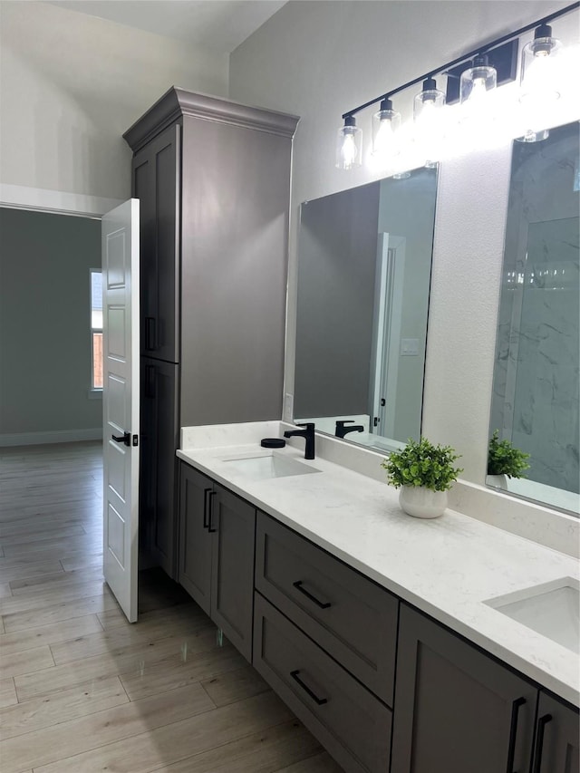 bathroom featuring hardwood / wood-style floors and vanity